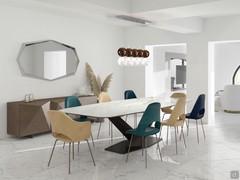 Design for communicating living room and dining room in 60 square meters - render dining room